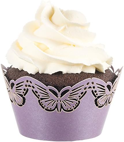 Butterfly Cupcake Wrappers x 50pcs in shimmering purple. 3 styles of butterflies to make your wedding or birthday occasion special. (Solid Purple)