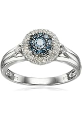 Sterling Silver Circle Cluster Blue and White Diamond Ring (1/3cttw, I-J and Blue Color, I2-I3 Clarity), Size 7