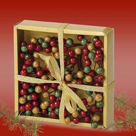 Red, Green and Gold Berry Napkin Rings, Set of 4, Gift Boxed. Decorate the Top of Your Candle Stick...