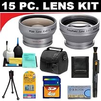 15 Piece Lens Kit Which Includes A 2x Digital Telephoto Professional Series Lens + 0.45x Digital Wide Angle Macro Professional Series Lens + 4GB Memroy Card + Deluxe Case + Deluxe DB ROTH Accessory Kit For The Canon Powershot SD990, SD950, SD900, SD890, SD880, SD870, SD850, SD800, SD790, SD700, SD40 Digital Cameras