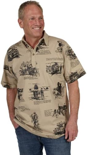 Combat Artist Collection "US Army-Vietnam War" Printed Polo Shirt-Tan with Brown Print-Large
