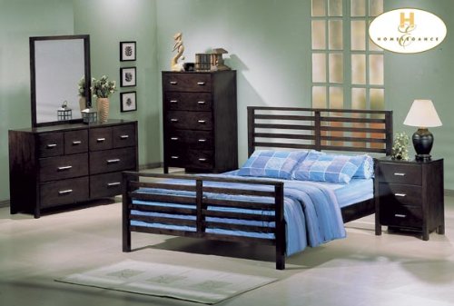 Home Elegance Contemporary Slat Frame Bedroom Sleek Nickle Hardware Dark finish 862-1-5
