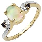 0.90 Carat 14K Gold Plated Genuine Ethopian Opal & Black Spinel Sterling Silver Ring