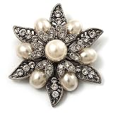 Vintage Filigree Pearl Style Crystal Floral Brooch