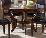 Round Dining Table with Glass Inset in Deep Cherry Finish