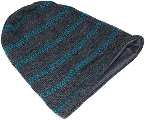 Men's Women's Warm Knit Caps Oversize Grey Slouchy Striped Beanie Outdoor Hats
