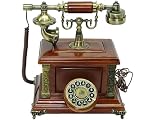 Antique Style Telephone with French Rotary Dial with Wood and Leatherette Combination