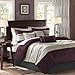 Madison Park - Palmer 7 Piece Comforter Set - Plum - California King - Pieced Microsuede - Includes 1 Comforter, 3 Decorative Pillows, 1 Bed Skirt, 2 Shams,Purple