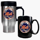 New York Mets Stainless Steel Travel Mug and Black Ceramic Mug Set
