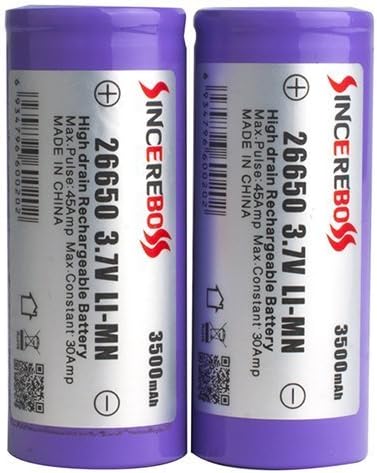 ESYB(Sincereboss) 26650 3500mAh Flat Top High Drain Rechargeable Li- ion Batteries Pack of 2