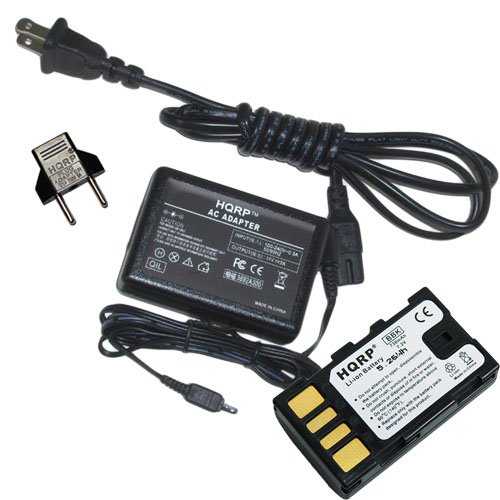 HQRP Battery and AC Power Adapter for JVC Everio GZ-MS100RUS GZ-MS100US GZ-MG365BUS GZ-MS90US Camcorder plus Euro Plug Adapter