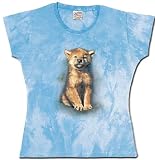 Wolf Welpe - Damen T-Shirt, talliert - handgebatikt, 100% Baumwolle, GR. L