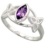 Sterling Silver Celtic Ring, w/ Marquise Cut Natural Amethyst Stones, 3/8" (10mm) wide, size 7