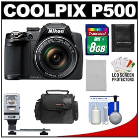 Nikon Coolpix P500 12.1 MP Digital Camera (Black) with 8GB Card + Battery + Case + Flash... by Nikon
