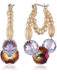 Napier "Purple Spotlight" Gold-Tone and Purple Faceted Beaded Hoop Earrings