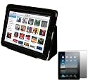 The Snugg All-in-One Case Cover and Flip Stand for the Apple iPad -  Black Synthetic Leather with SCREEN PROTECTOR