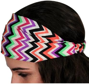 Women's or Girl's Multi-color Chevron Headband. Soft Fabric with Fashion Print * up to 8.5" Wide * Stretchy Elastic Back * One Size Fits Most.