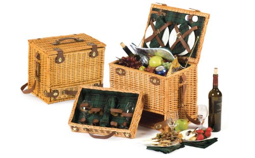 4-Person Hand Woven Honey Willow Picnic Basket Set with Drawer and Accessories