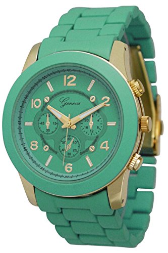 Unisex Geneva Boyfriend Chronograph Style Link Watch - Teal/Gold
