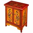 Handmade Asian Furniture - 24" Red & Yellow Tibetan Nightstand / Storage Cabinet With Floral Motif