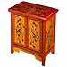 EXP Furniture Handmade Red & Yellow Tibetan Side Table / Storage Cabinet, Floral Motif, 24 Inches