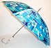 Beautiful Sixteen Rib Automatic Flower Umbrella, Teal Blue Umbrella with Dark Blue Palm Trees and White Flowers, Great Gift Idea
