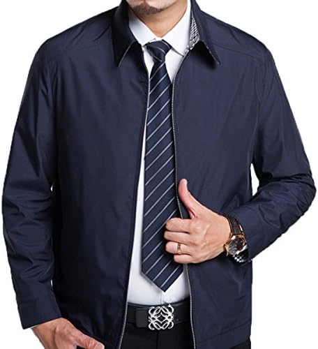 Xmenhere Men Cotton Fabric Thin Business Stand Collar Long Sleeve Casual Jacket Dark Blue XL