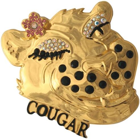 3D Rhinestone Encrusted Metal Car Trunk Emblem - Gold Cougar w/ Pink Rose