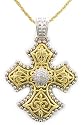 10k Gold Overlay Sterling Silver 1/4cttw Byzantine Cross Pendant