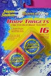 Super Soaker Soaker Tags Body Targets, 16 Targets with 2 Body Target Clips, For Use With Water Shooting Toys, Guns