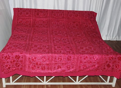 Delightful Home Decor Unique Design Embroidery & Mirror Work Brocade Work Cotton Bed Sheet Bedspread