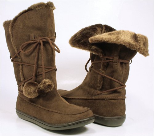 Brown Pom-Pom Furry Mocassin Boots Women--Vegan Friendly!