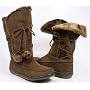 Brown Pom-Pom Furry Mocassin Boots Women--Vegan Friendly!