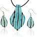 Blue/red Striped Murano Glass Leaf Drop Earring Jewelry Set Pendant Gift