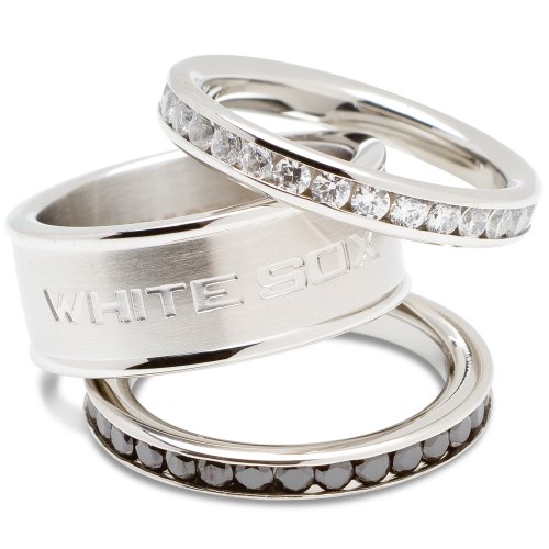 MLB Chicago White Sox Logo Crystal Stacked Ring Set (Size 6)
