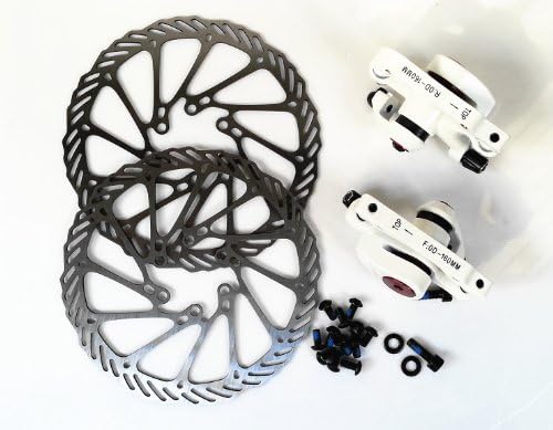 Mechanical Disc Brake Caliper with Rotor 160mm MTB Road Bicycle Bike Front & Rear Caliper White With Bolts