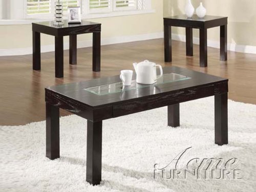 Glass Top 3pc Coffee/End Table Set with Wood Base #AC 116225