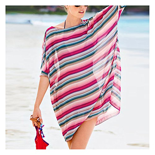 MG Collection Striped Chiffon Fashion Beach Dress Swimsuit Cover-Up w/ Sleeves