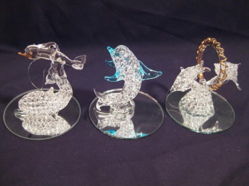 Set of Three Spun Glass Figurines/Ornaments Dolphins