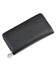 Apparel: Heshe Womens Genuine Leather Purse Organizer Wallet Zippered Arround Clutch(black)