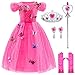 Princess Cinderella Dress Up Party Costumes with Deluxe Accessories Set 3-4 Years(Rose Red 100cm)