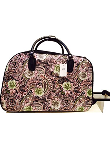 Designer Inspired Paisely Print Cabin Trolley Overnight Bag (Black and Grey)