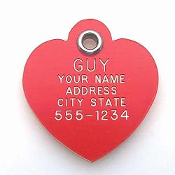 Pet ID Tag - Heart - Custom engraved cat and dog ID tags. Pet safety tag has reflective coating and is available in plastic, stainless steel and brass.