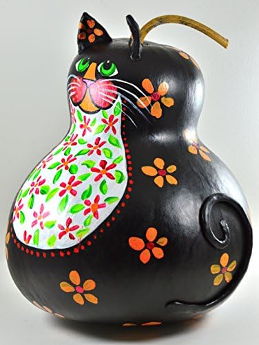 Cat Gourd Home Decor for the Cat Lover- Cat Collector- Crazy Cat- 11" tall- Tuxedo Cat- Black and white Floral Cat