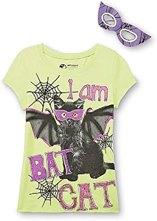 Girl's Graphic Halloween T-Shirt & Eye Mask - I Am Bat Cat (Small 6/6x)