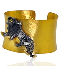 Rose Cut Diamond Lion Cuff Bracelet 14kt Gold Ethnic Style Jewelry