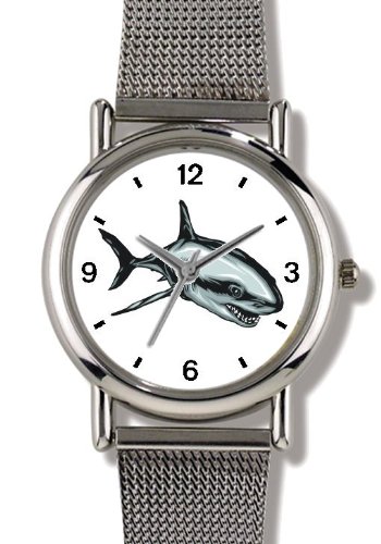 Shark No.1 Animal - WATCHBUDDY® ELITE Chrome-Plated Metal Alloy Watch with Metal Mesh Strap-Size-Large ( Men's Size or Jumbo Women's Size )