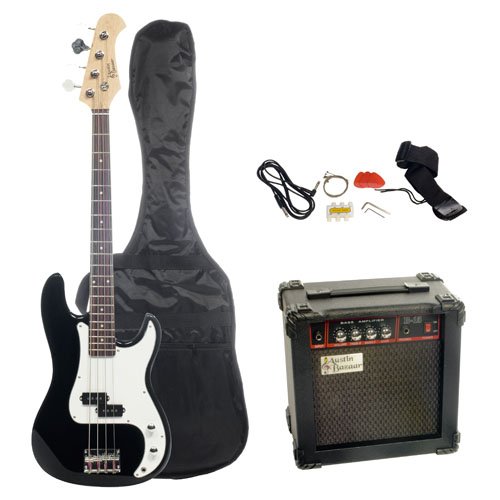 Austin Bazaar Electric Bass Pack with 15 Watt Amp - Black