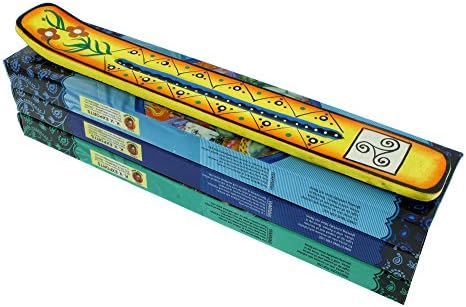Incense Gift Pack | 1 Hand Painted Incense Burner and 3 Boxes of Incense | Triskelion Design | Yellow | by ZenScents Incense