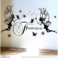 Custom Name Fairy Butterflies Stars Vinyl Sticker Wall Art Decal